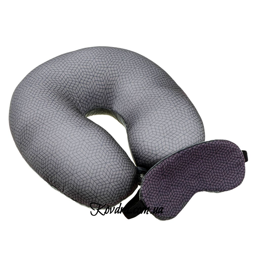 Подушка-рогалик дорожня та пов'язка для очей "Срібні Ромби", 30x30см