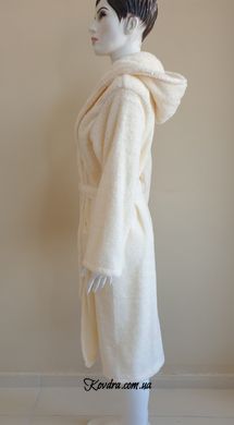 Халат жіночий довгий махровий з капюшоном Welsoft крем, розмір L