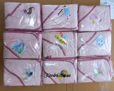 Детское велюровое полотенце для купания розовое, 80х80 см