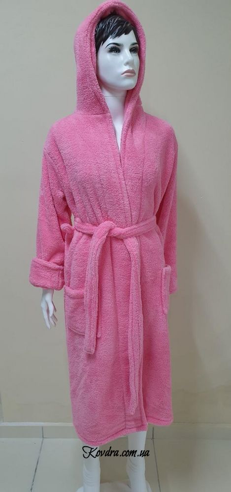 Халат жіночий довгий махровий з капюшоном Welsoft рожевий, розмір L