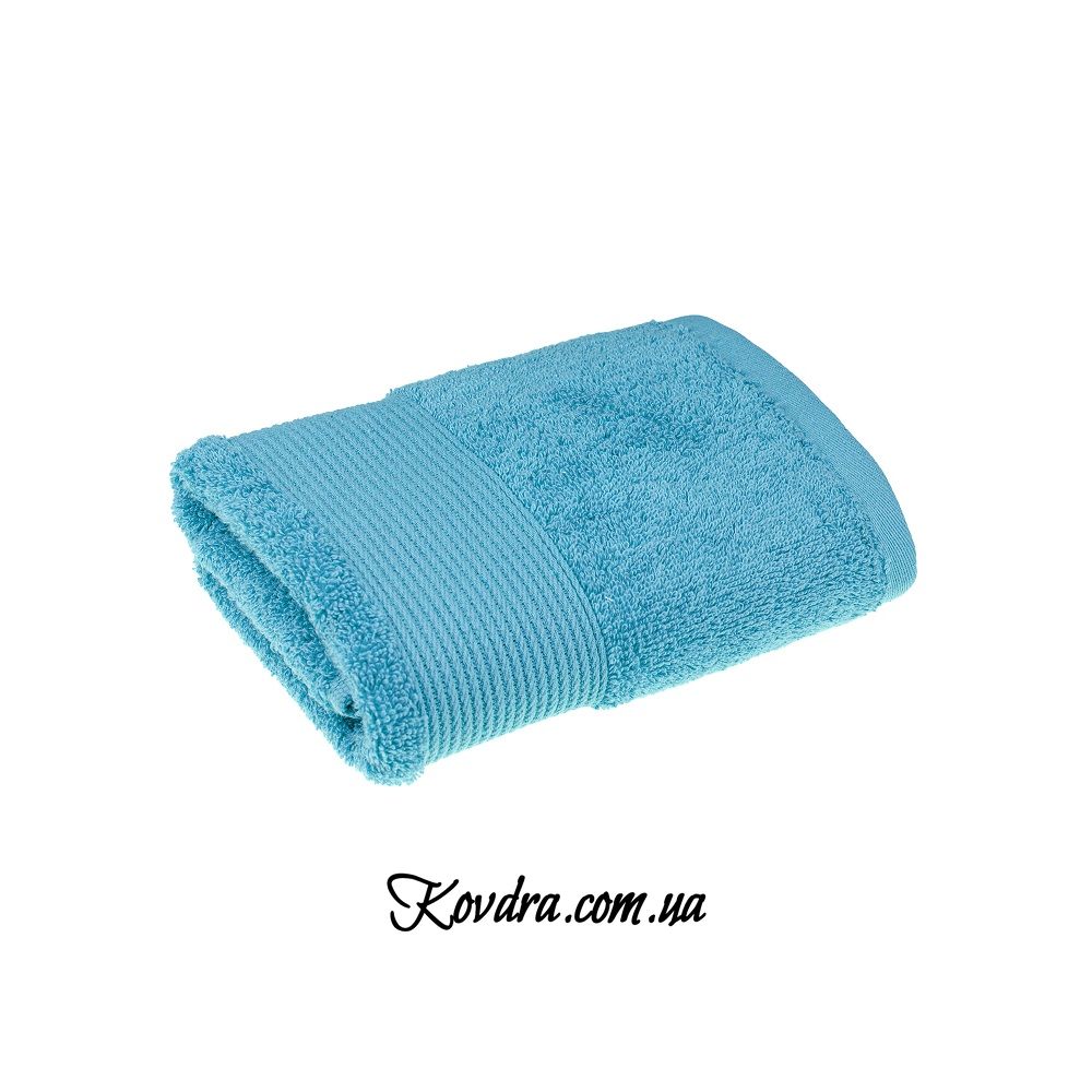 Махровое полотенце с бордюром, голубой - 40х70см 40х70