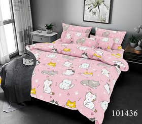 Комплект постільної білизни з простирадлом на резинці "Муркотики Pink", подвійний двоспальний 101436-320