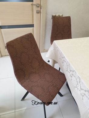 Чехол на стул жаккард без оборок DAMASK DARK BROWN, Турция