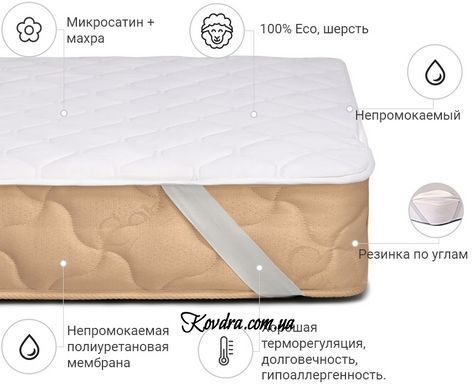 Наматрасник №241 Woollen двусторонний (непромокаемый с резинкой по углам)
