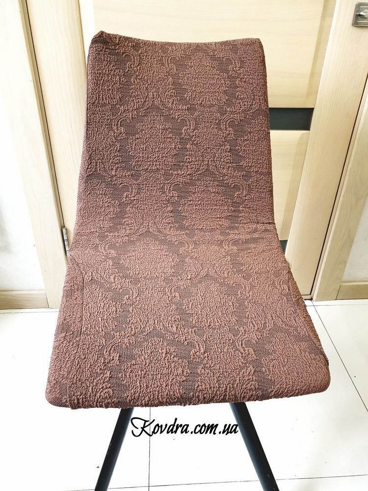 Чехол на стул жаккард без оборок DAMASK DARK BROWN, Турция