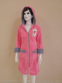 Халат жіночий довгий на блискавці з капюшоном Welsoft рожевий, розмір L
