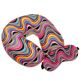 Подушка-рогалик дорожня та пов'язка для очей "Рожево-Помаранчеві Хвилі", 30x30см