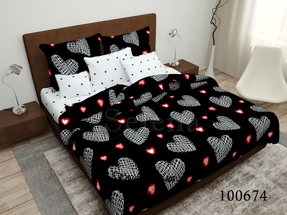 Комплект постельного белья бязь "Рисованные сердечки-2", двойной двуспальный