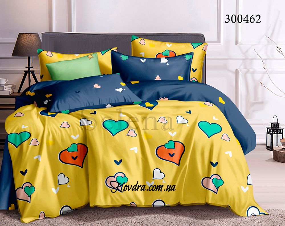 Комплект постельного белья "Цветные сердечки" с тканью-компаньоном, евро двуспальный евро