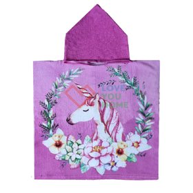 Дитячий банний рушник з капюшоном "Єдиноріг у квітковому колі", 60х115