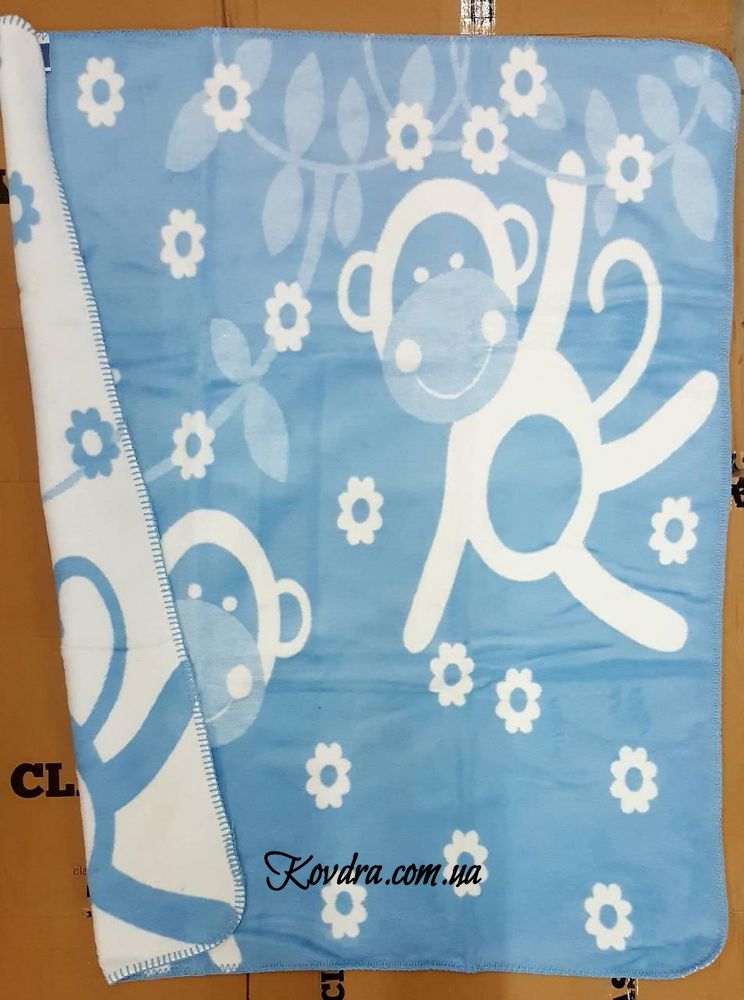Дитячий плед-ковдра "Мавпочки" блакитний, 100х120 см