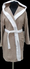 Підлітковий халат з капюшоном, беж з білою окантовкою rj16192