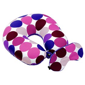 Подушка-рогалик дорожня і пов'язка для очей "Біло-Рожеві Великі Круги", 30x30см