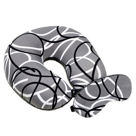 Подушка-рогалик дорожня та пов'язка для очей "Сіро-біло-чорні Лінії", 30x30см