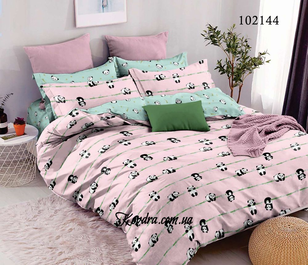 Комплект постельного белья бязь "Пандочки Pink" с тканью-компаньоном, евро двуспальный