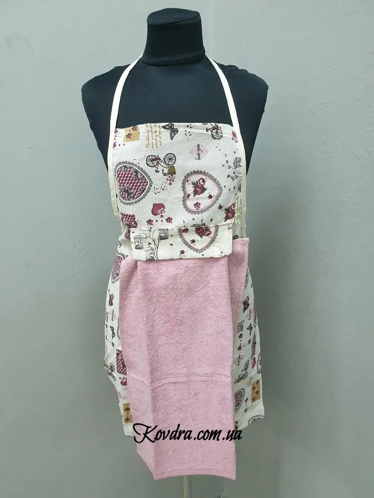 Фартук с кухонным махровым полотенцем 30х50, романтика розовое