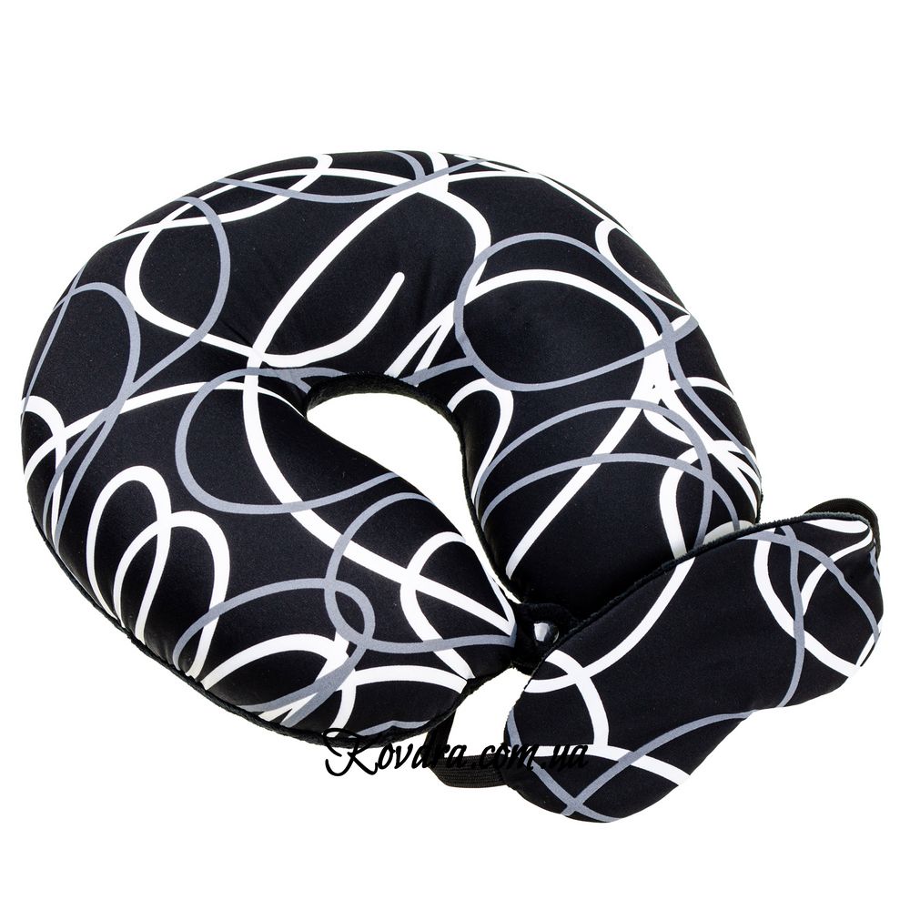Подушка-рогалик дорожня та пов'язка для очей "Чорно-білі Лінії", 30x30см