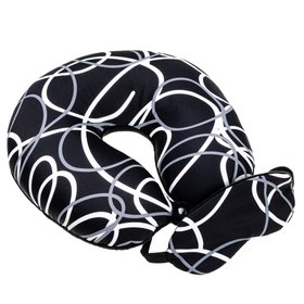 Подушка-рогалик дорожня та пов'язка для очей "Чорно-білі Лінії", 30x30см
