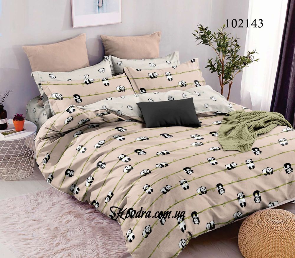 Комплект постельного белья "Пандочки Беж" с тканью-компаньоном, полуторный
