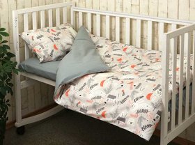 Детский комплект постельного белья в кроватку "Зайка", простынь на резинке детский