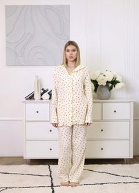 Пижама женская муслиновая айвори "Сердца" размер S 100% хлопок
