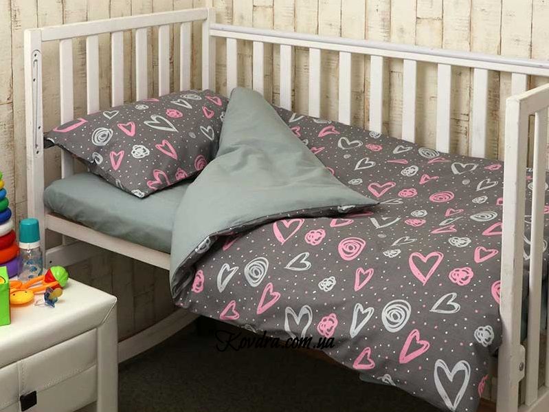 Детский комплект постельного белья в кроватку "Сердечко", простынь на резинке детский