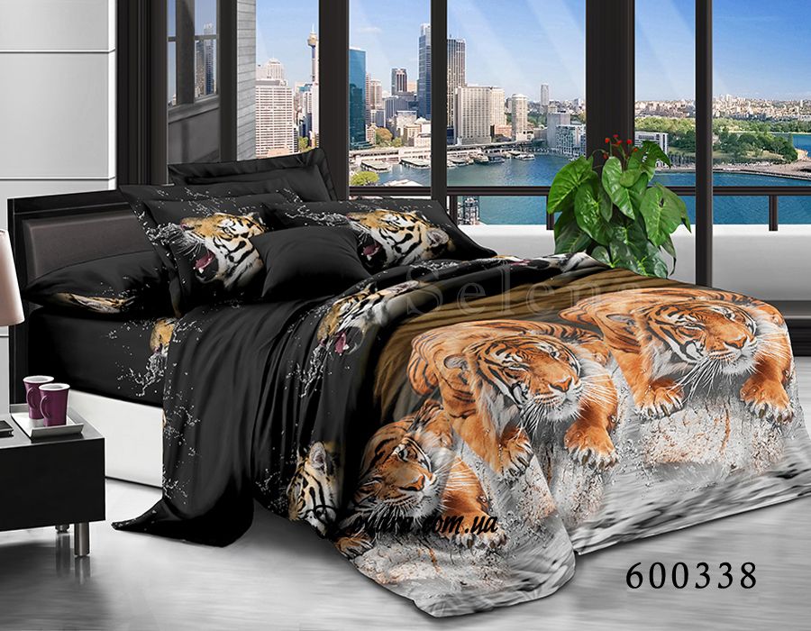 Комплект постельного белья "Тигры 5", без ткани компаньона, полуторный полуторный
