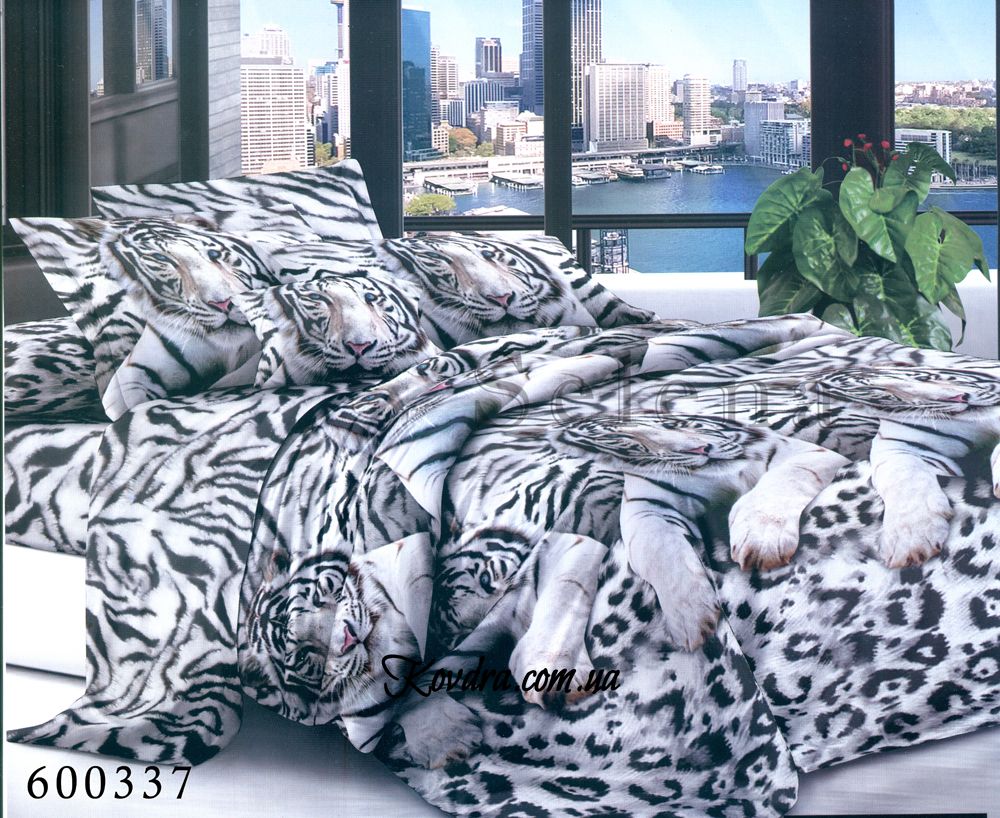 Комплект постельного белья "Тигр белый", без ткани компаньона, полуторный полуторный
