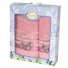 Набор хлопковых полотенец Бабочка розовий,50х90 см и 70х140 см