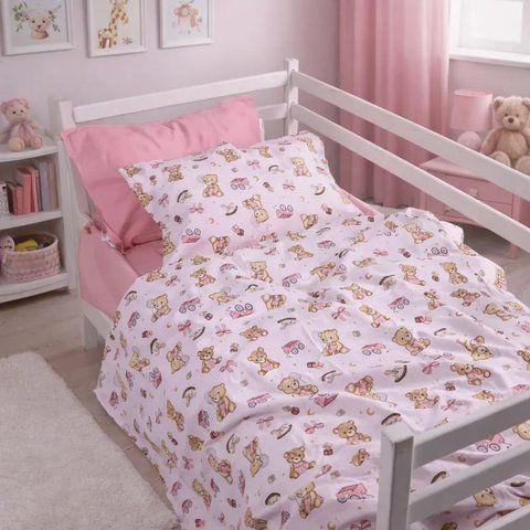 Комплект постільної білизни Бязь 17-0916 Little Teddy pink, манеж
