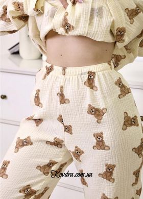 Піжама жіноча муслінова айворі "Тедді" розмір М 100% бавовна