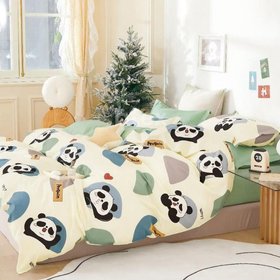 Комплект постельного белья "Зелёные панды", евро двоспальный на резинке