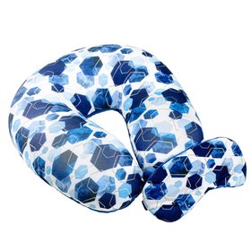 Подушка-рогалик дорожная и повязка для глаз "Синие Гексы", 30x30см