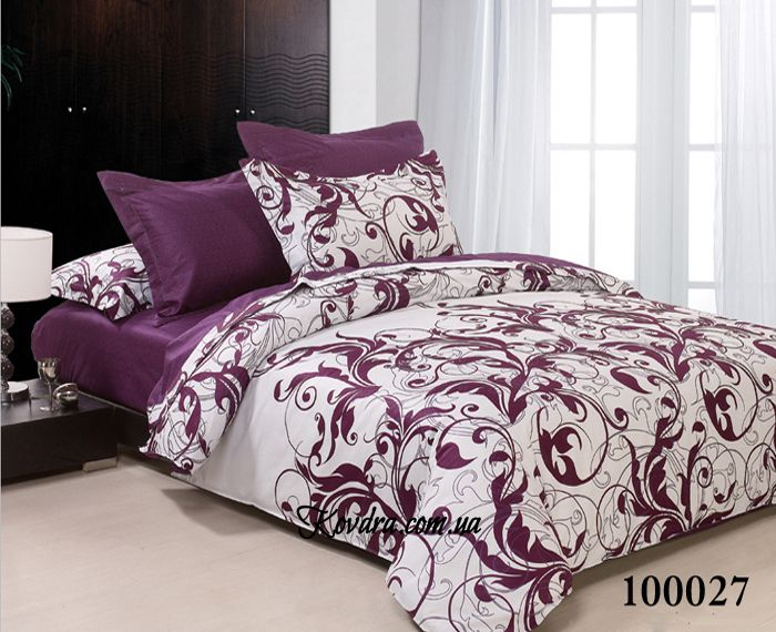 Комплект постельного белья с простыней на резинке "Вензель фиолетовый", двоспальный 100027-320
