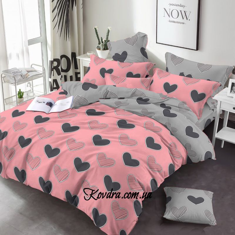 Комплект постельного белья "Розовые сердечки", подростковый на резинке