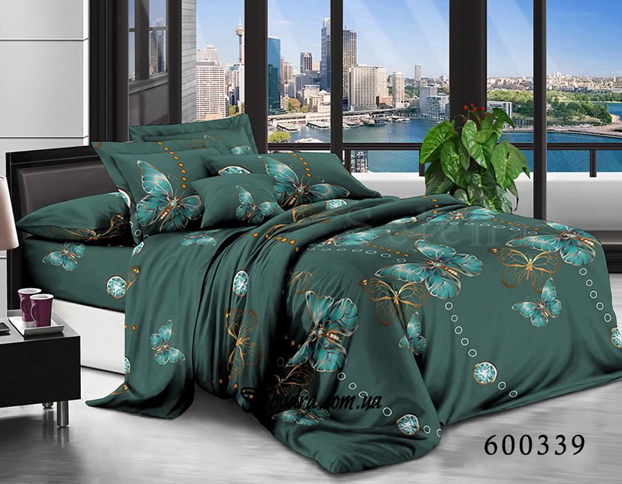 Комплект постельного белья "Бабочки Green", без ткани компаньона, полуторный полуторный