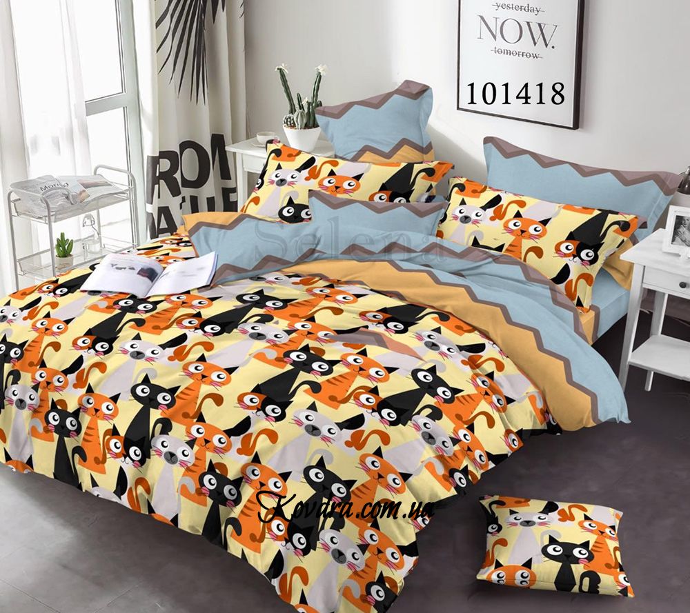 Комплект постельного белья "Игривые котята" с тканью-компаньоном, евро двуспальный