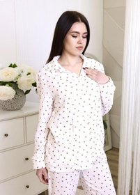 Пижама женская муслиновая молочная "Сердца" размер L 100% хлопок