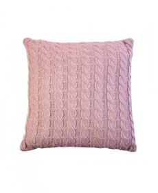 Подушка вязаная декоративная Коса розовая, 33х33 см