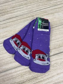Махровые женские носки "Олень в шапке", фиолетовые 36-41р.