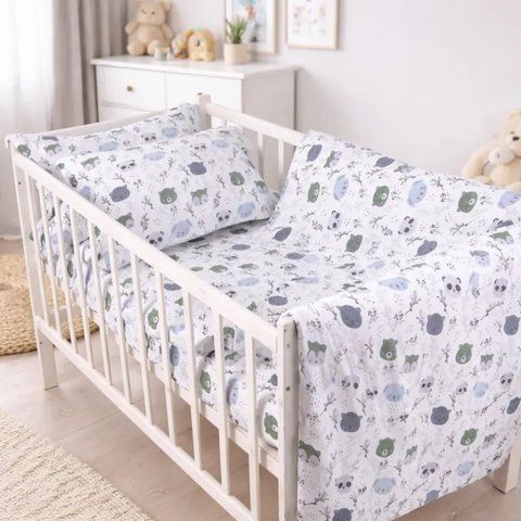Комплект постельного белья Бязь 17-0933 Panda Friends, манеж