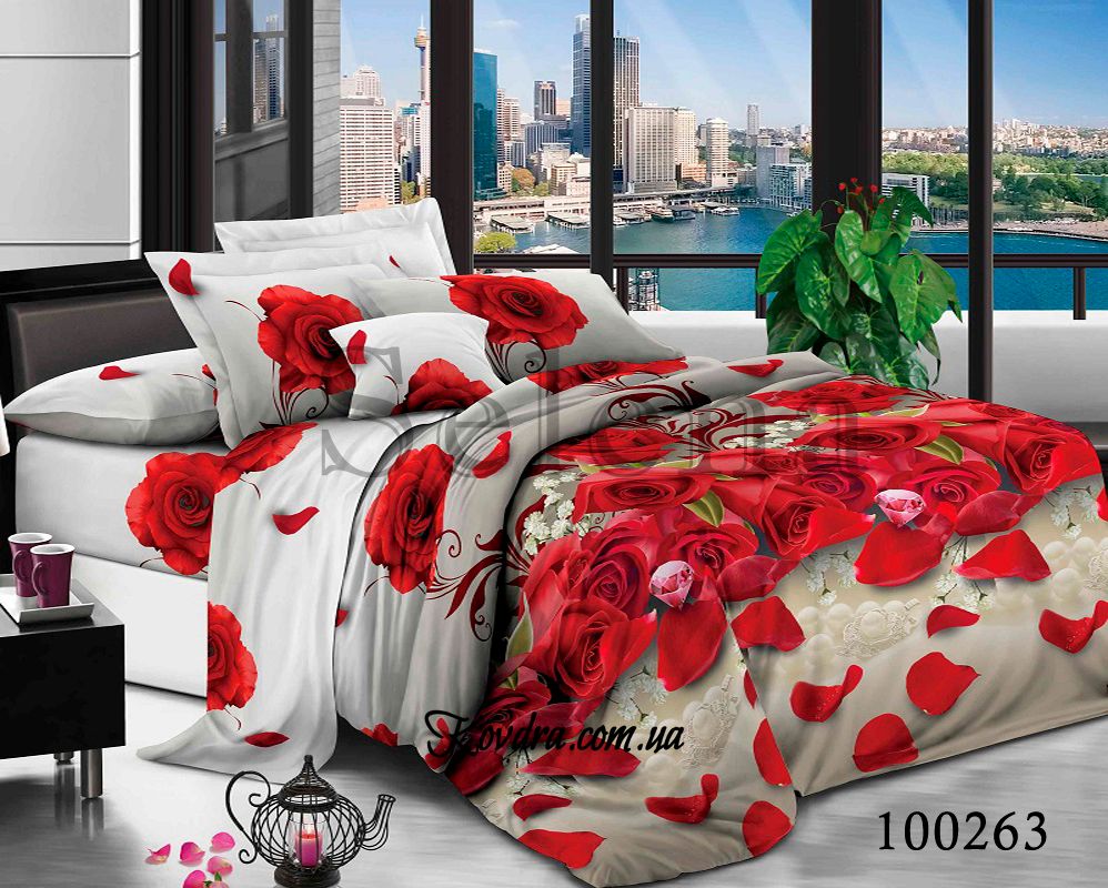 Комплект постельного белья "Роза красная2" двуспальный евро