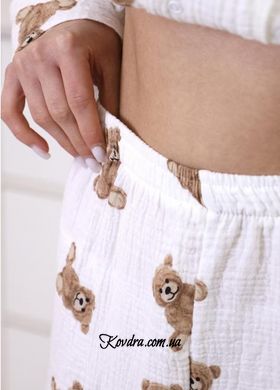 Пижама женская муслиновая молочная "Тедди" размер S 100% хлопок