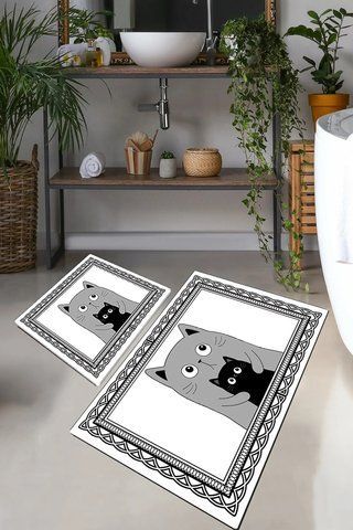 Набор ковриков для ванной комнаты Mom cat, 60х100 см, 50х60 см