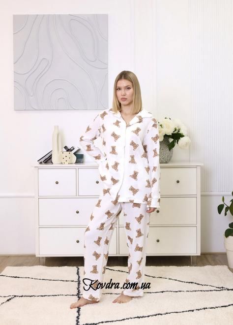 Пижама женская муслиновая молочная "Тедди" размер L 100% хлопок