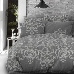 Комплект постельного белья "Серый вензель", двойной двоспальный на резинке