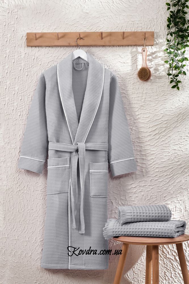 TM Zeron Exclusive вафельний чоловічий халат Gri L