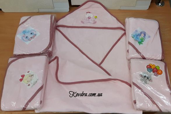 Дитячий велюровий рушник для купання рожевий, 80х80 см