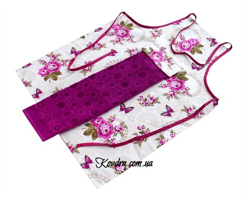 Набір для кухні FLOWERS Фартух + Рушник махровий 30х50 см, фіолетовий