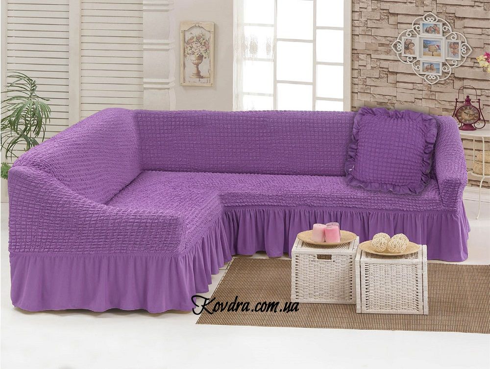 Комплект: чохол для кутового дивана + подушка, фіолетовий lv198041